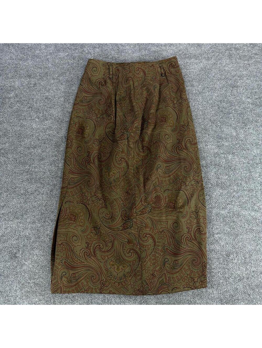 Vintage‎ Lands' End Paisley Pattern Midi Pencil Skirt Sz 10 - Office, Retro